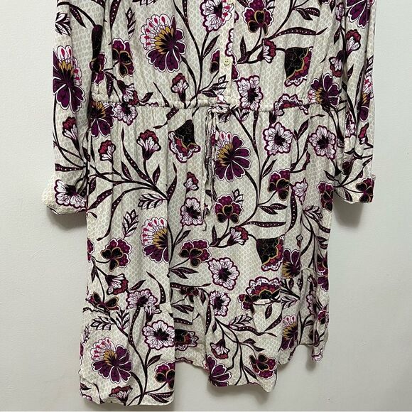 Loft Womens Floral Dress Size XL Cream Purple Long Sleeve Dressy Romantic Spring - Picture 3 of 10